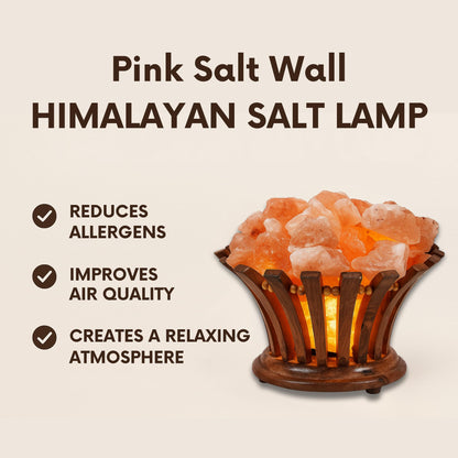 Himalayan Salt Lamp Basket – Salt Lamp with Wooden Bowl – Authentic Himalayan Crystal Night Light – Natural Pink Rock for Bedroom, Living Room, Office and Decor Gift