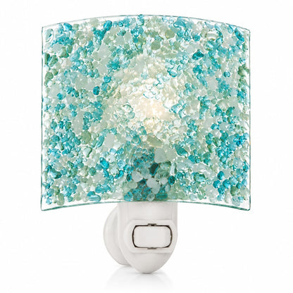 J Devlin Aqua Crushed Glass Night Light, Coastal Decor