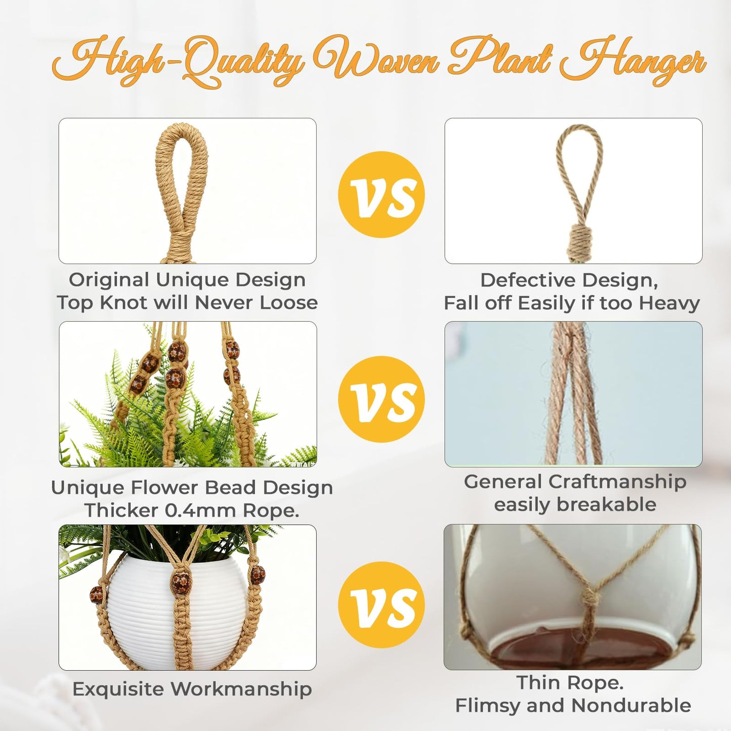 HOREAKHJ 35 Inch Macrame Plant Hanger, Large for up to 15 Inch Pot Extra Long Hanging Planter Holder Basket with Wood Beads for Indoor Outdoor Home Decor (Brown, 1-Pack)