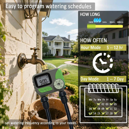 Drip Irrigation System with Water Timer(Dual System) Plug-in Quick Connection Drip Irrigation Kit 5/16“ID and 1/4 Inch Pipe Auto Watering System for Garden Spray, Greenhouse, Lawn, Potted Plants