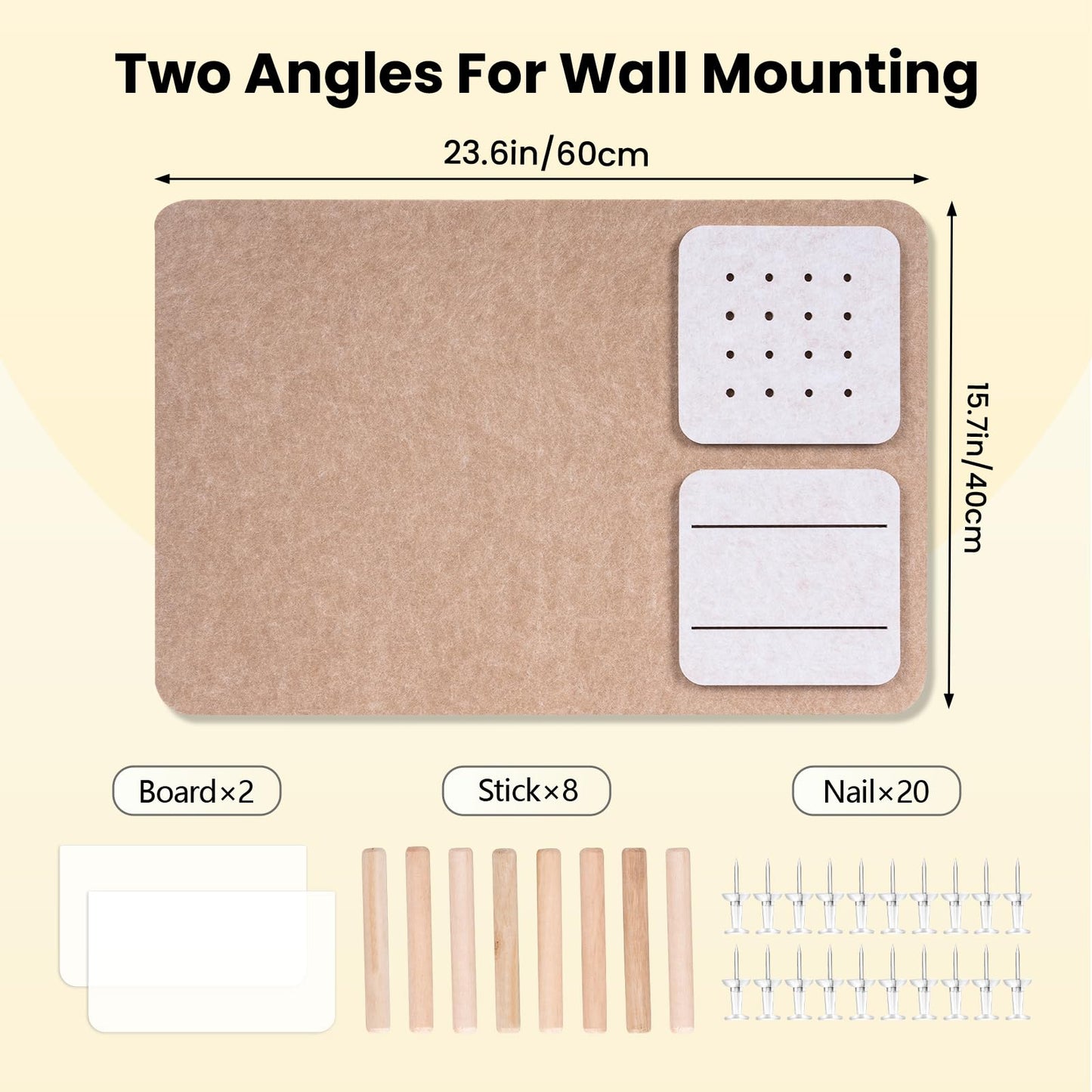 Wall Organizer Bulletin Board with Shelves and Key Holder, 2-in-1 Felt Pin Board for Photos, Notes, Keys and Small Accessories, Memo Board for Home Office Dorm, Khaki & Light Camel, 15.7"x23.6"