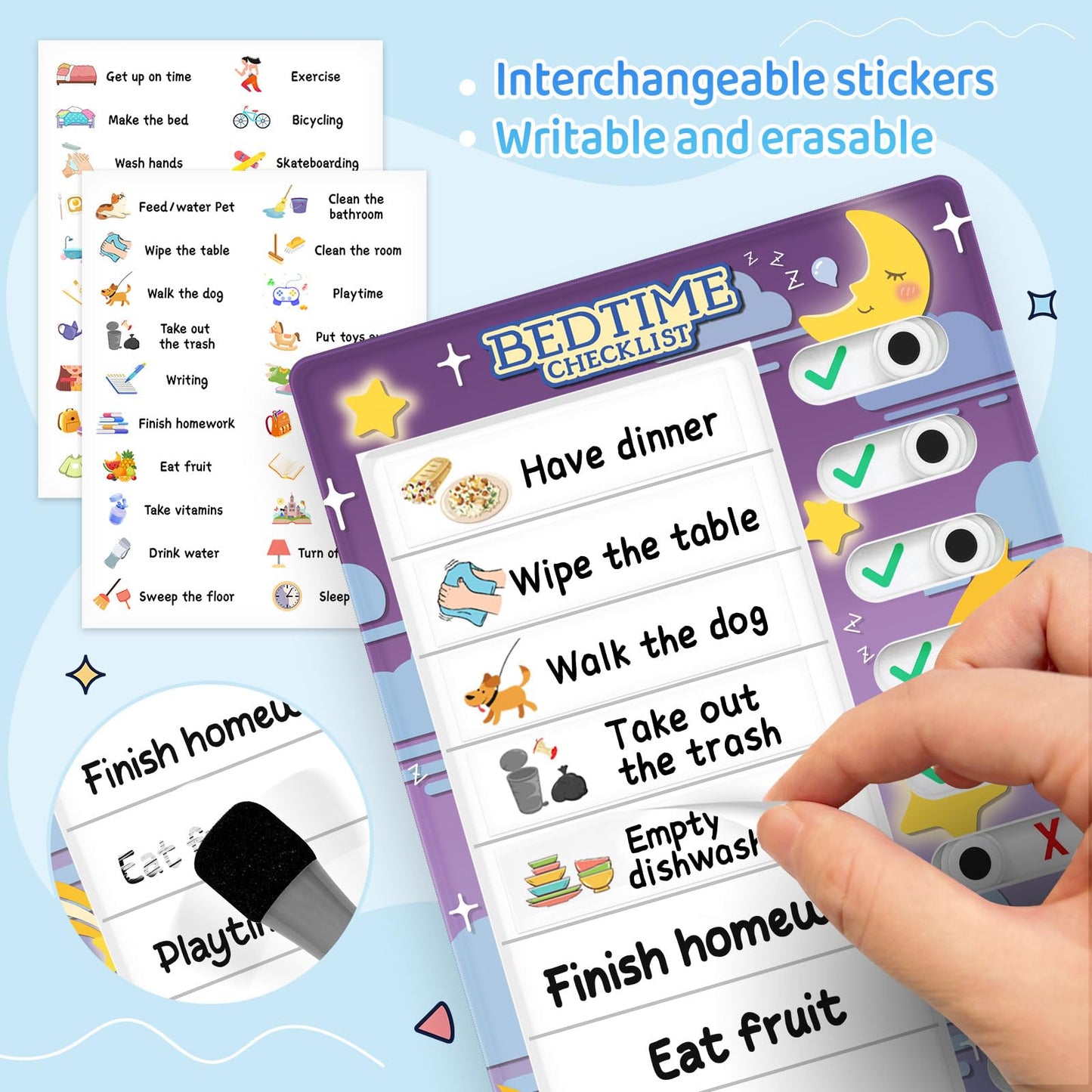 Chore Chart for Kids: Dry Erase to Do List, Morning/Bedtime Routine Chart, Magnetic Checklist, Toddler Visual Schedule, Daily Behavior Chart for Fridge (4 Pack)