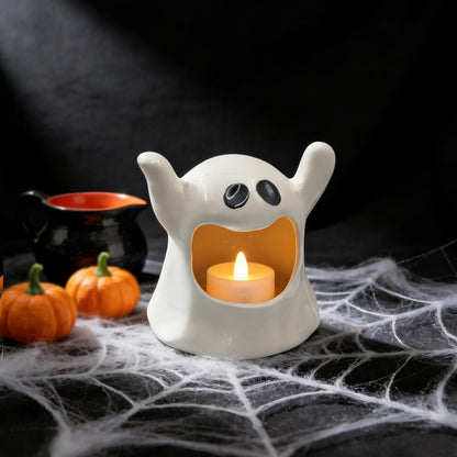KISWIAR Ghost Shaped Ceramic Holder, Ghost Ceramic Candy Bowl, Halloween Candle Holder Cup, Multipurpose Tabletop Organizer for Party Home Office