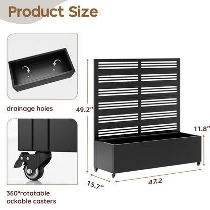 Metal Raised Garden Bed Trellis Large Outdoor Planter Box for Patio,Balcony Privacy Planters for Patio 48.4" x 47"x 15.7 Wheels Drainage Holes,for Climbing Vegetables,Flowers,Vines（Black）
