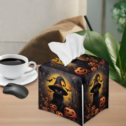 ASQVTIFE Black Cat Tissues Cube Box Cover for Bathroom Halloween Decorative Car Holder Tissue Box Organizer Toilet Paper Covers for Office Desk Tissue Box Holder