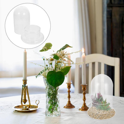 2pcs Cloche Glass Dome with Air Hole and Base, Clear Glass Terrarium Plants Bell Jar Humidity Dome for Smallplants, Home Indoor Tabletop Decoration (No Plants)