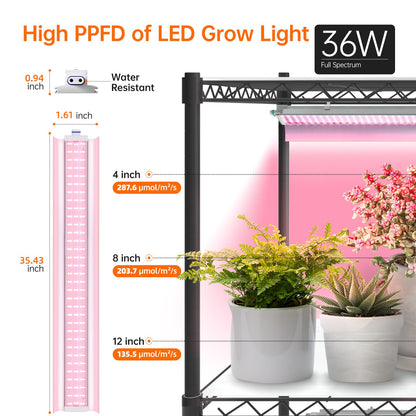 Bstrip Indoor Greenhouse with Grow Light, 5-Tier 47.2"x17.8"x71" Metal Plant Cabinet with Timer & Cover, 4 x 36W Full Spectrum LED Grow Light (3 Color Modes), Seed Starting Trays for Indoor Gardening
