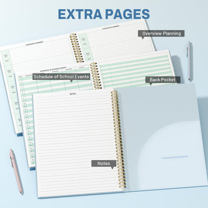 SUNEE 8 Period Teacher Lesson Plan Book - Days Vertically, Undated Teacher Planner 2026-2027 Academic Year, 8.5 x 11 Inch, 104 Pages/52 Sheets (40 Weeks), Waterproof Plastic Cover, Back Pocket, Blue