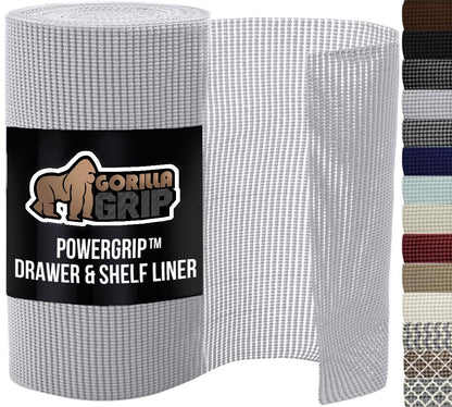 GORILLA GRIP powerGRIP Drawer Shelf and Cabinet Liner, Thick Strong Hold, Non-Adhesive Liners Protect Kitchen Cabinets and Cupboard, Bathroom Drawers, Easy Install, Breathable Mat, 12" x10', Beige