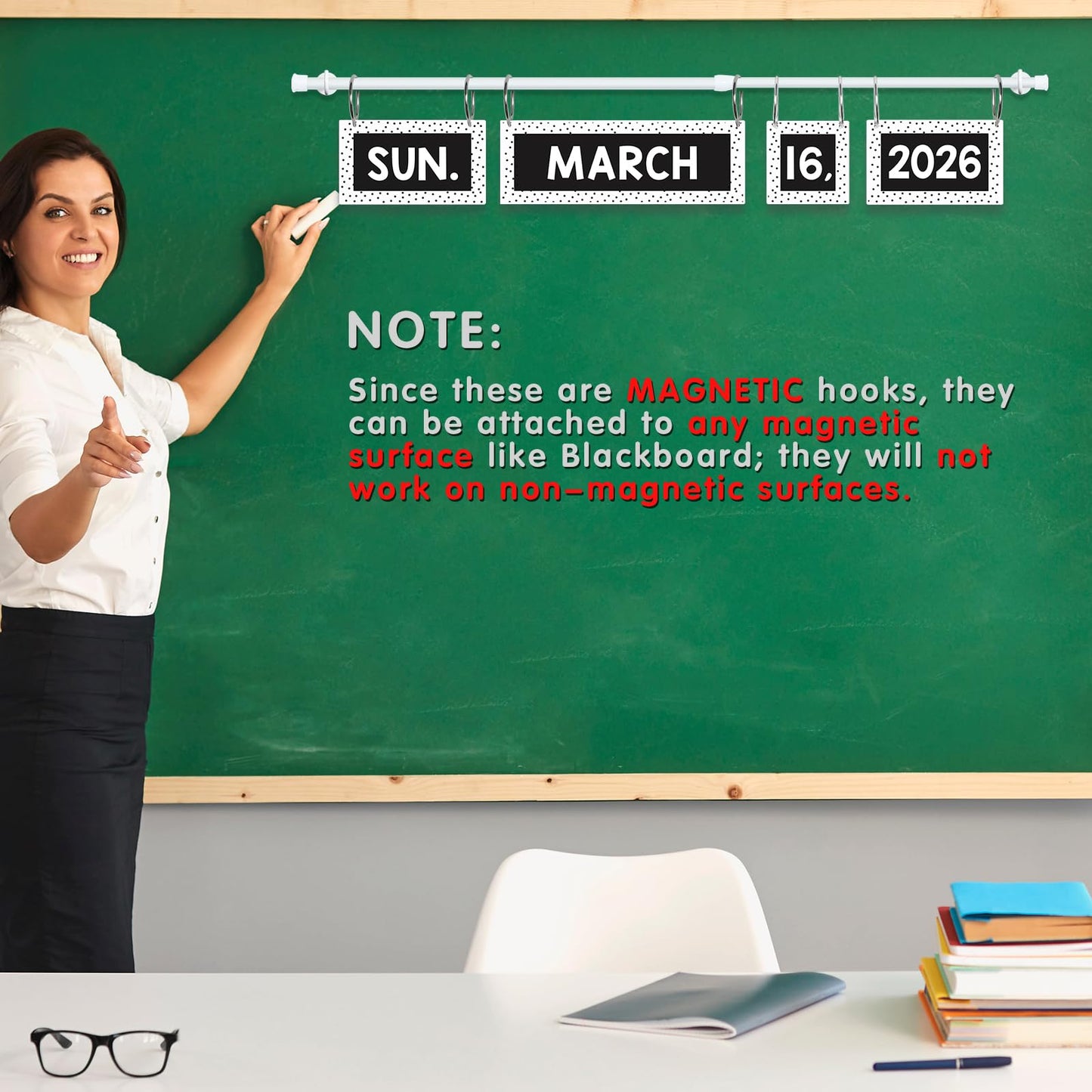 Magnetic Black and White Flip Calendar Bulletin Board Set, 60 Calendar Cards with Adjustable Magnetic Rod, Polka Dot Classroom Calendar Date Cards Set for Class Whiteboard Decor Back to School Teacher Supplies