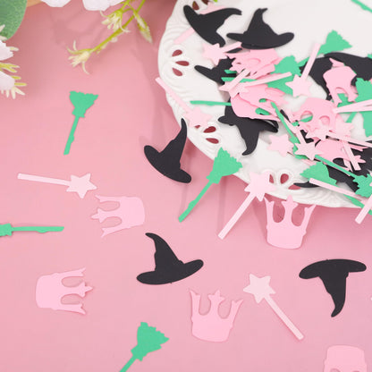 200Pcs Witch Themed Confetti - Magic Birthday Wedding Party Decorations,Pink Green Witches Table Centerpiece,Crown Broom Magic Wand Scatters Confetti,Good Bad Witch Party Photo Props