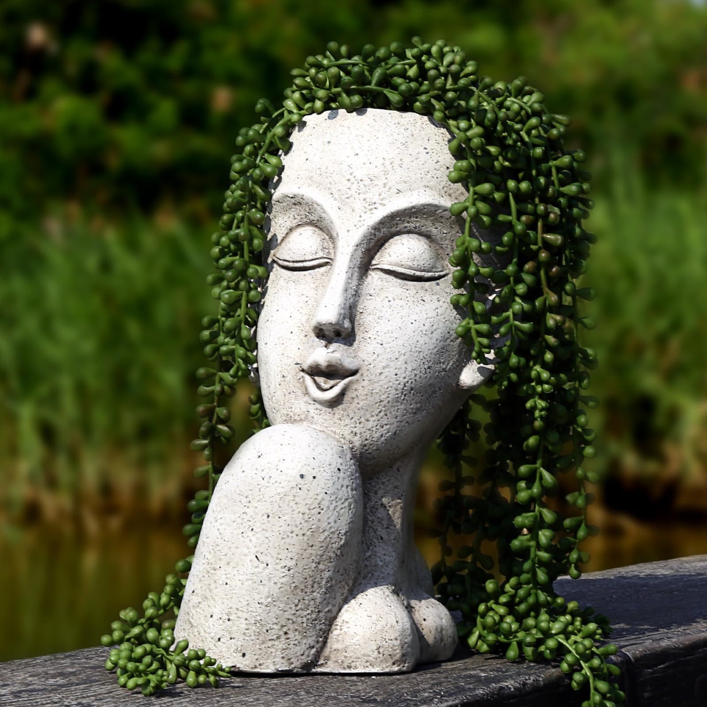 FIMOFIDRE Face Head Planter Pots for Indoor Outdoor Plants Large Flower Pots Unique Succulent Planter with Drainage Hole Creative Lady Pot Resin Women Statue Vase Garden Decor- 11.4 x 8.7 x 5.5 Inch