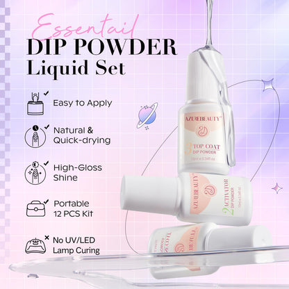 AZUREBEAUTY Dip Powder Nail Kit Starter, All Season Skin Tone Nude Brown 4 Colors Acrylic Dip Powder Liquid Set with Base/Top Coat Activator for French Nail Art Manicure DIY Salon Gifts