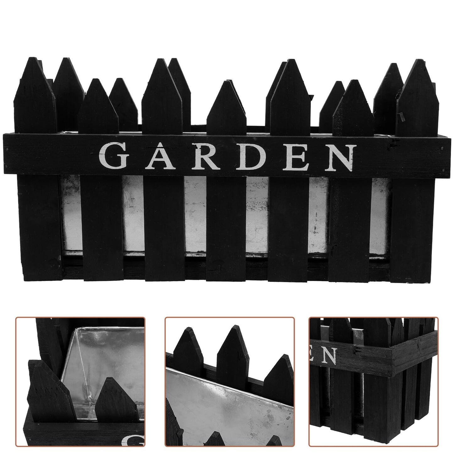 Hemoton Rectangular Wooden Planter Box Flower Arrangement Container Creative Fence Flowerpot for Indoor Outdoor Home Decor Black Patio Garden