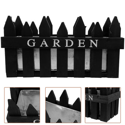 Hemoton Rectangular Wooden Planter Box Flower Arrangement Container Creative Fence Flowerpot for Indoor Outdoor Home Decor Black Patio Garden