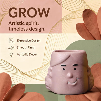 wkao Matte Human Face Plant Pot, for Succulents & Flowers, Abstract Ceramic Little Girl Head Planter, 4.1 X 3.9 X 3.4 in, Creative Desktop Decor, Indoor Outdoor Ornament