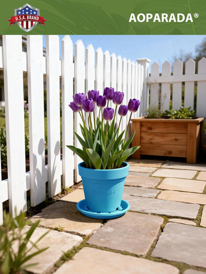 Aoparada® 10 Inch Plant Saucers (4-Pack) - Tulip-Design Leak-Proof Trays for Small Pots - Protect Surfaces & Nurture Plants - Heavy-Duty for Indoor/Outdoor(Blue)
