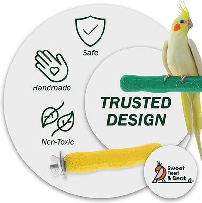 Sweet Feet and Beak Comfort Grip Safety Perch for Bird Cages - Pedicure Perch for Birds to Keep Nails and Beaks in Top Condition - Safe Easy to Install Bird Cage Accessories Small 6.5" - Yellow
