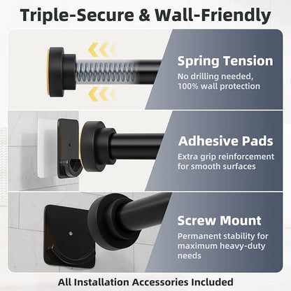 STARLATTA Long Tension Shower Curtain Rod 31-94 Inch: 1.1" Dia Rustproof Stainless Steel, No Drilling Heavy Duty, Adjustable Room Divider for Bathroom Window, Matte Black
