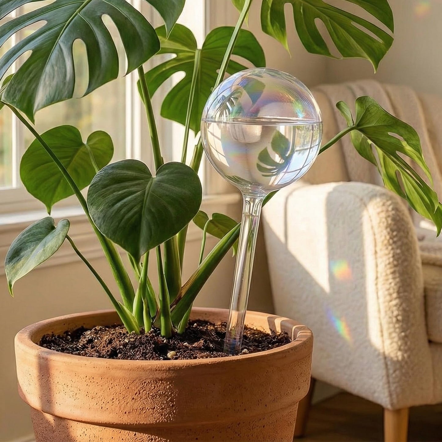 Reifier 4-Pack Large Iridescent Self Watering Globes - Self Watering Bulbs for Indoor & Outdoor Plants - Hand-Blown Water Globes - Aqua Globes for Plants - Measures 8.8" L x 3" D / 7 oz
