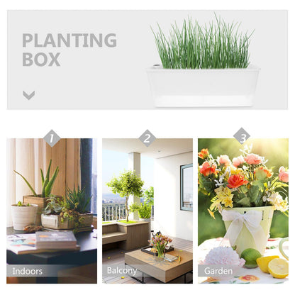 BESTonZON Rectangular Herb Planter Box with Water Reservoir for Balcony and Windowsill, Plastic Window Planter for Indoor and Outdoor Gardening, Narrow Long Trough Container,