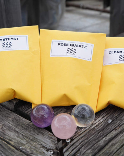 MIMOSA Crystal Spheres Set of 3,Amethyst/Rose Quartz/Clear Quartz