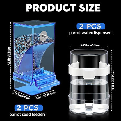 Yaomiao 4 Pcs No Mess Small Bird Feeders Automatic Parakeet Water Dispenser Clear Quail Feeder and Watered Cage Accessories for Small and Medium Parakeet Cockatiel Canary(Assorted,Blue)