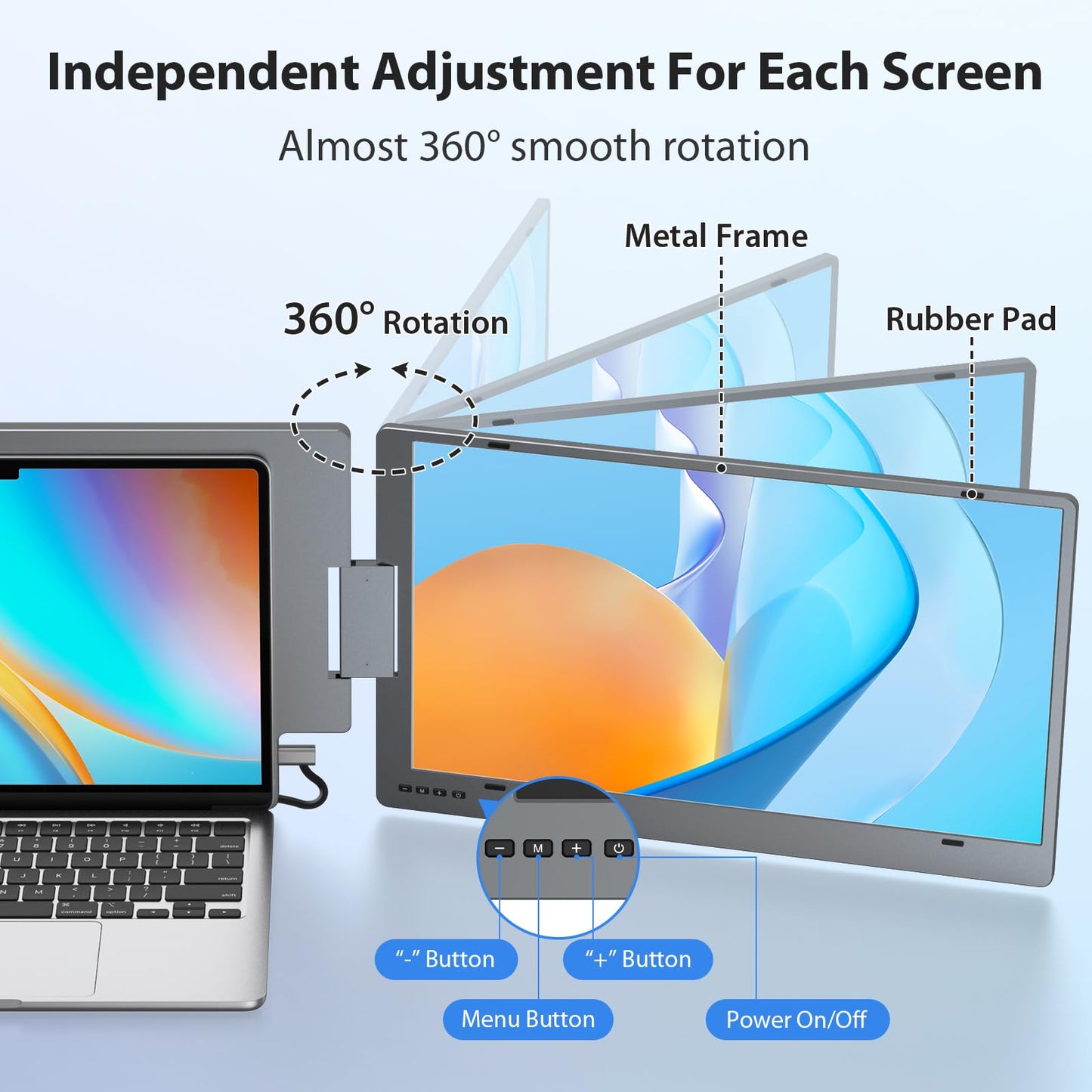 KYY Triple Laptop Screen Extender, 15.6" 1080P FHD IPS Dual Portable Extended Monitor, USB C Travel Display for 12-17'' Laptop, 210°Rotation & Kickstand, Plug and Play (Windows Only)