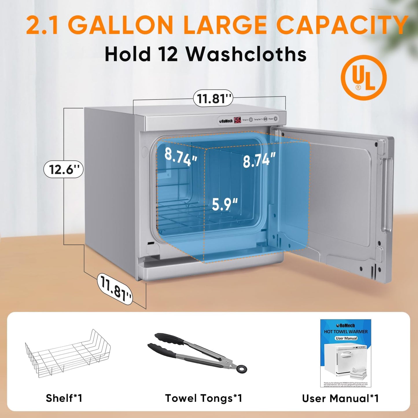 ROMECH 23L Hot Towel Warmer Cabinet, Professional Towel Heater with LED Temperature Display Setting, Extra Large Capacity Towel Warmers for Spa Massage Salon Home (White, 23L)