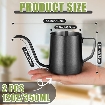 Teecyhooo 2 Pcs Small Watering Can for Indoor Plants, 12 Oz/350 ml Mini Plant Watering Pot with Long Spout and Scale 304 Stainless Steel Tiny Watering-can for Outdoor Indoor Plants Garden(Black)