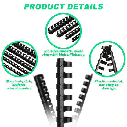 Yunsailing 150 Pack Plastic Binding Combs Plastic Binder Comb Ring 19 Ring Binding Spines Letter Size Spiral coils for Notebook Calendar(1/4 5/16 3/8 1/2 5/8 3/4 in,Black)
