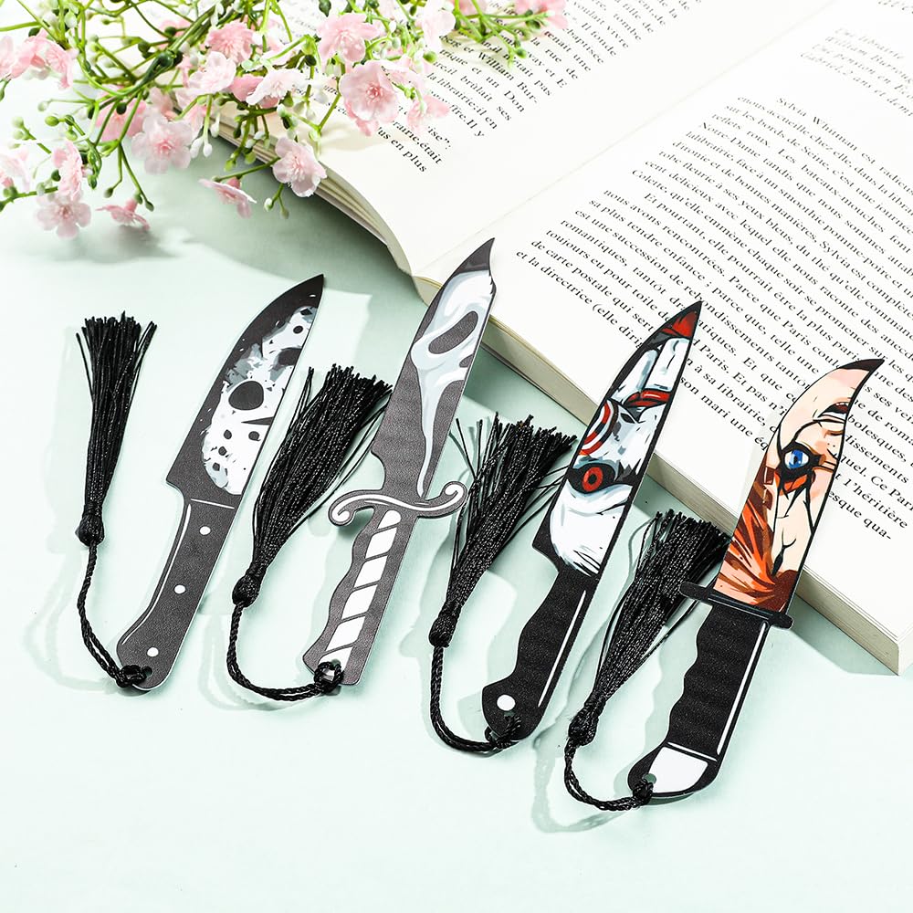 6PCS Horror Movie Dagger Acrylic Bookmarks - Durable Scary Knife Bookmark for Women or Men, Reading Accessories for Book Lovers, Spooky Halloween Gift (Knife Bookmarks)