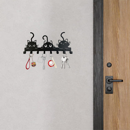YXE Key Holder Wall Mount, Metal 8 Hooks, Keys Organizer Rack for Doorway ，Decoration and Functional Items for Home ，Housewarming Gifts (Cats Theme)