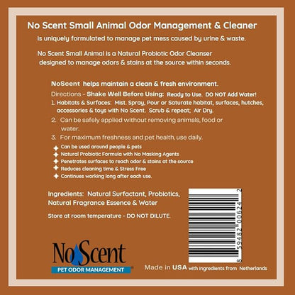 No Scent Small Animal Guinea Pig Cage Cleaner | Hamster & Rabbit Habitat Pet Odor Spray (32 Fl Oz / 946 mL)