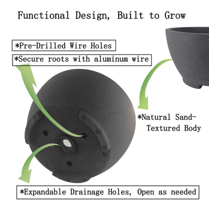 TINYVISTA 8.26” Gray Ceramic Bonsai Pot with Drainage Holes - Large Unglazed Clay Planter for Ficus Trees, Succulents & Indoor Plants, 4" Deep Round