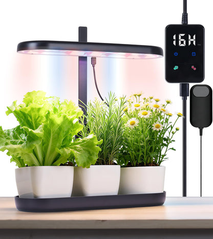 DRYADES Grow Lights for Indoor Plants, 20W Full Spectrum LED Grow Lamp for Indoor Garden with Intelligent Controller, Height Adjustable, Ideal for Home Desk Plant Lighting (Black, ABS Base)