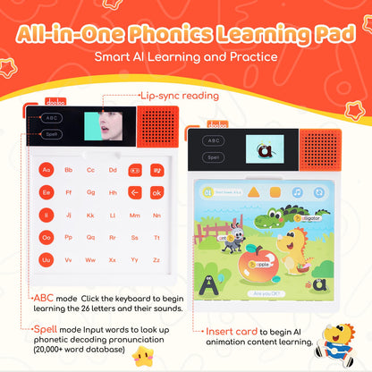Dooloo Learn to Read & Spell Phonics Pad, Interactive Electronic Learning Pad with 242 Sound Pages Card, Fun Learning Activities for Kids 3-10 Years Old