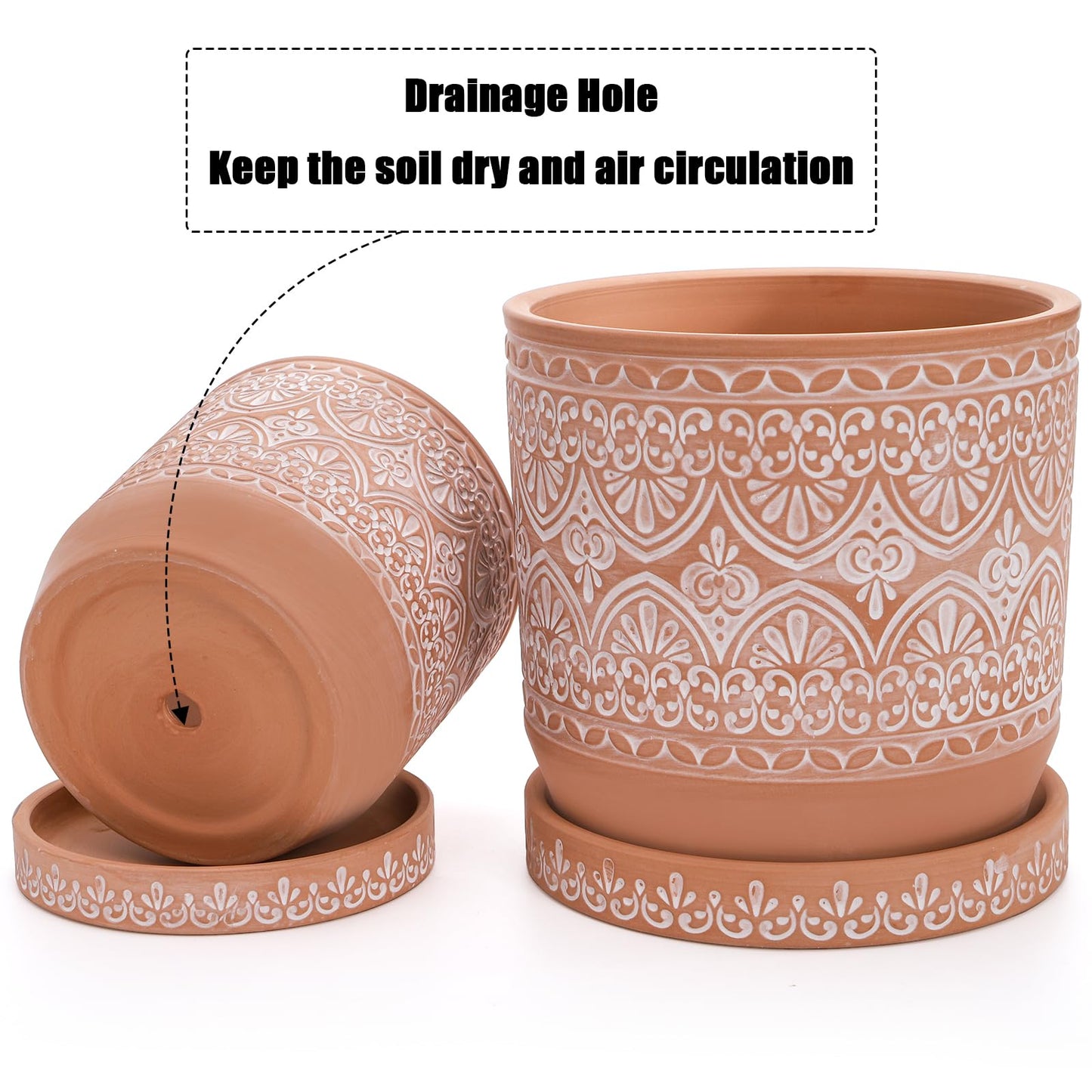 Suwimut Set of 2 Terracotta Plant Pots 4 Inch 6 Inch, Small Medium Clay Planter Pot, Ceramic Cactus Flower Succulent Pot with Drainage Hole and Saucer for Indoor Outdoor Plants