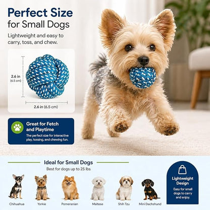 Cotton Rope Dog Ball Toy – Durable Braided Chew & Fetch Ball for Small to Medium Dogs – Natural Teeth Cleaning, Random Colors (Random Blue)