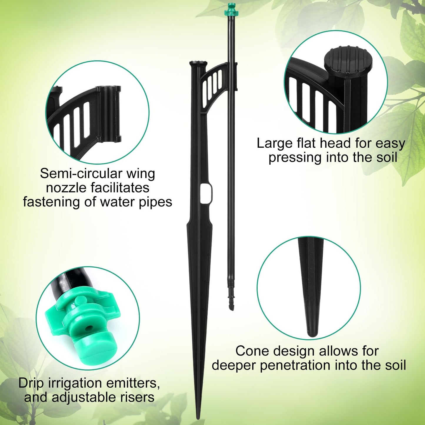 Yiyiring 25 Pcs 12.8 Inch Drip Irrigation Stakes with 180 Degree Sprayer Emitters and Sprinkler Extension Riser 1/4 Inch Drip Line Sprinkler Support Stakes for Garden Watering System,Green