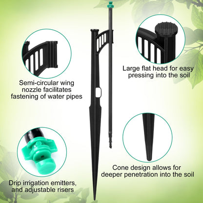 Yiyiring 25 Pcs 12.8 Inch Drip Irrigation Stakes with 180 Degree Sprayer Emitters and Sprinkler Extension Riser 1/4 Inch Drip Line Sprinkler Support Stakes for Garden Watering System,Green