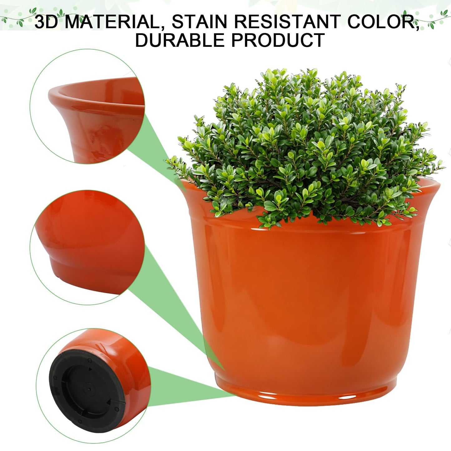WEICHENGXING 2 Pack 18/15 Inch Large Plastic Pots for Plants, Planters for Outdoor Plants, Durable and Lightweight Flower Pots, Big Outdoor Planters Weather Resistant & UV Resistant, Orange