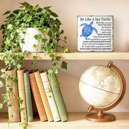 JQYCJTR Be Like A Sea Turtle Wood Block Plaque Box Sign for Home Living Room Coffee House Bar Shelf Table Decoration, Coastal Easter Beach Sign, Sea Turtle Motivational Wisdom Home Decor