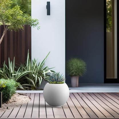 Kante Round Concrete Flower Pot, 11 Inch Dia (7.9" Opening) Sphere Shape Design Planter with Drainage Hole and Rubber Plug for Indoor & Outdoor Plants, White Finish with Painted Interior