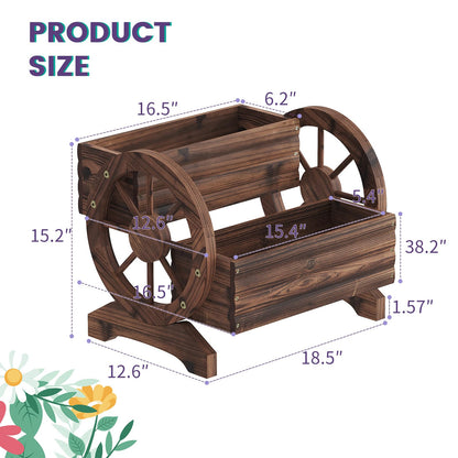 Wieghda Wooden Wagon Planter Flower Cart Farm Stand Garden Decor Planter for Outdoor Patio Balcony Decoration,Rustic Farmhouse Wishing Well Decor Succulent Planter Indoor Backyard (Carbonized)