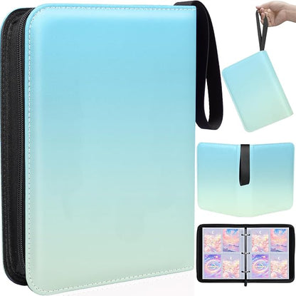 Card Binder 4 Pocket, 400 Pockets Card Holder Compatible with Game Cards Gift for Girls, Trading Card Binder Album Case Book Storage CCG, MTG, Baseball, Football, Sports - Small,Green