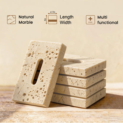 Natural Marble Soap Dish for Shower Stone Tray Small Bar Soap Holder with Self Draining | Non-Slip, Luxury Bath Room Accessories, Sponge Dish Scrubbers Tray for Kitchen Sink Counter Top (Travertine)