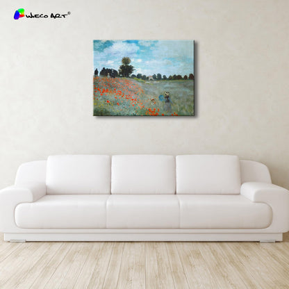 Wieco Art Framed Wall Art The Poppy Field Near Argenteuil Canvas Prints of Claude Monet Floral Oil Paintings Classic Flowers Landscape Pictures Artwork for Bedroom Home Decorations