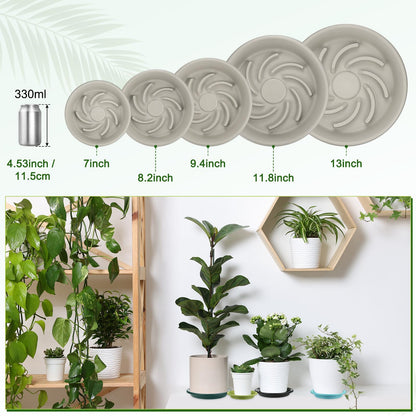 M METERXITY 2-Pack Plant Saucer, 9.4 Inch/ 24cm Plastic Plant Trays Thicker for Pots/Indoor/Outdoor/Water Drainage and Protection, Flowerpot Drip Tray [Grayish White]