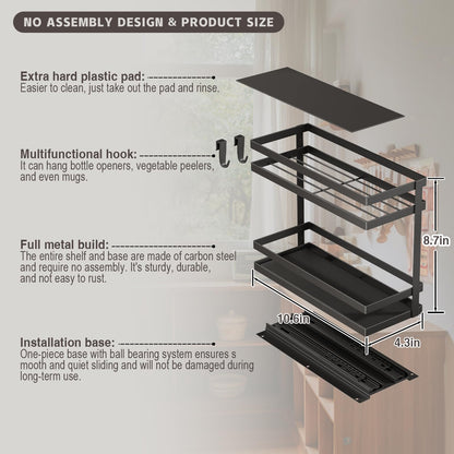 Magheo Pull Out Spice Rack Organizer for Cabinet, 2 Pack Metal Seasoning Organizer Slide Out Spice Storage Shelf No Assembly Vertical Spice Rack Pullout for Kitchen & Bahthroom No Drill(2 Tier,Black)